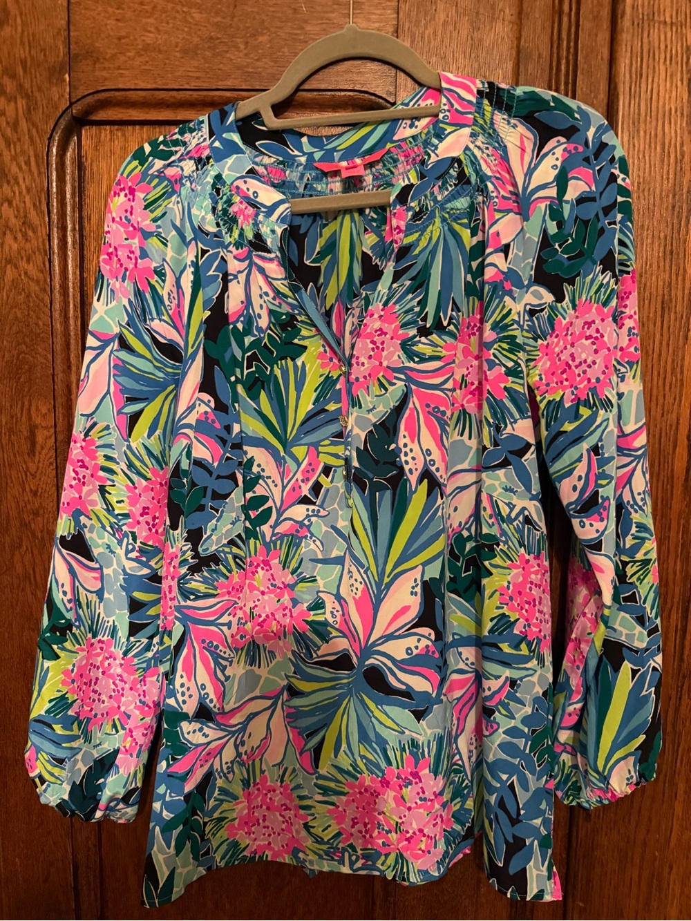 Lilly Pulitzer Tropical Floral Blouse in Pink, Blue & Green